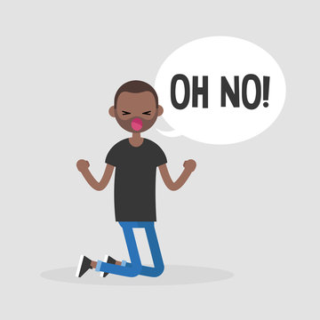 Young kneeling character yelling "oh no". Failure, conceptual illustration. Flat editable vector illustration, clip art