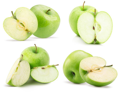 collection of green apples isolated on a white background