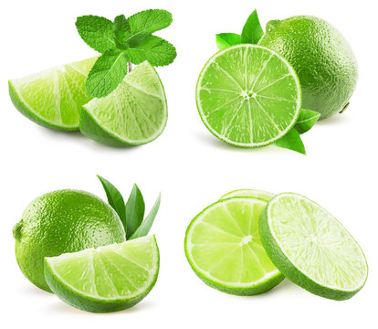 collection of limes isolated on a white background