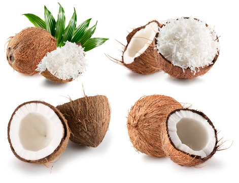 collection of coconuts isolated on a white background