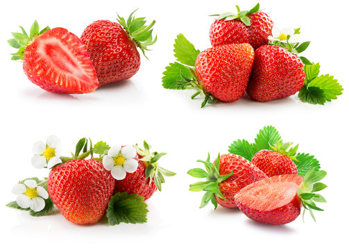 collection of strawberries isolated on a white background