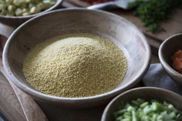 Couscous in Wooden Bowl