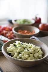 Zucchini Cubed in Wooden Bowl