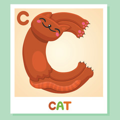 C is for Cat. Letter C. Cat, cute illustration. Animal alphabet.