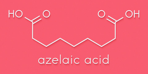 Azelaic acid (nonanedioic acid) molecule. Used in treatment of acne and rosacea. Skeletal formula.