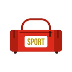 Red sports bag icon, flat style
