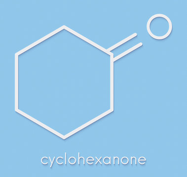 Cyclohexanone organic solvent molecule. Precursor of nylon. Skeletal formula.