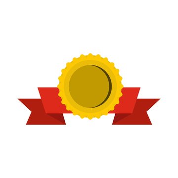 Medal with ribbon icon, flat style