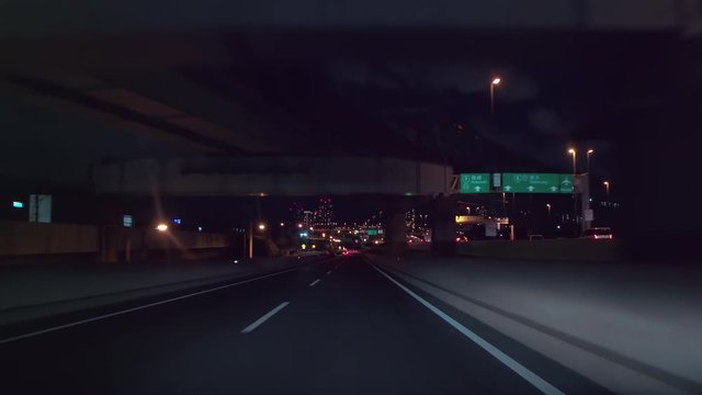 車載 - 夜の国道357号 西行き 辰巳ジャンクション付近
