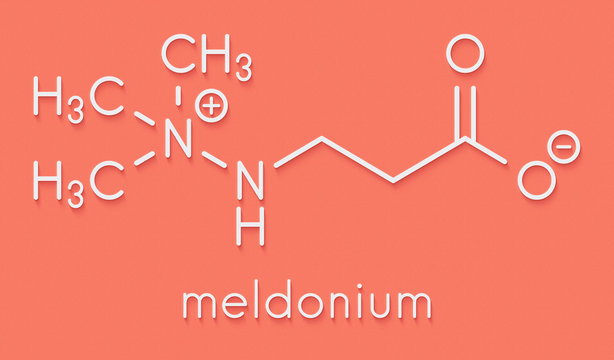 Meldonium anti-ischemic drug molecule. Used in treatment of angina and myocardial infarction. Skeletal formula.