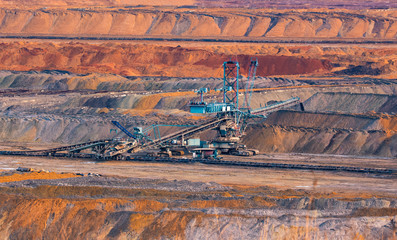 coal mine, opencast mining and blue mining machinery