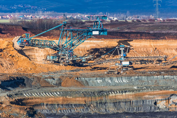 coal mine, opencast mining and blue mining machinery