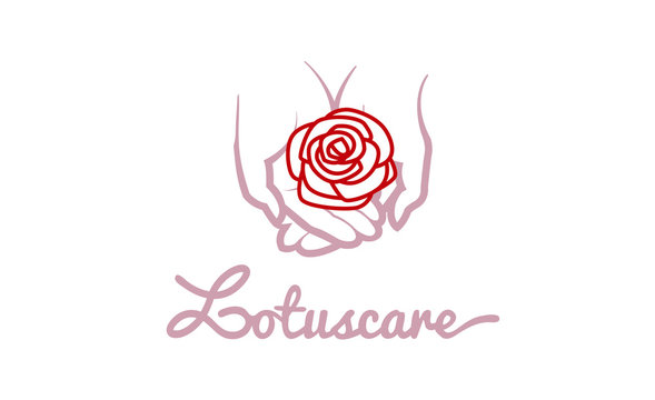 Lotus Care Hands Holding Rose Logo Design Symbol Illustration