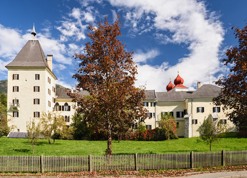 Millstatt Abbey in the fall. Town of Millstatt am See, state of Carinthia, Austria