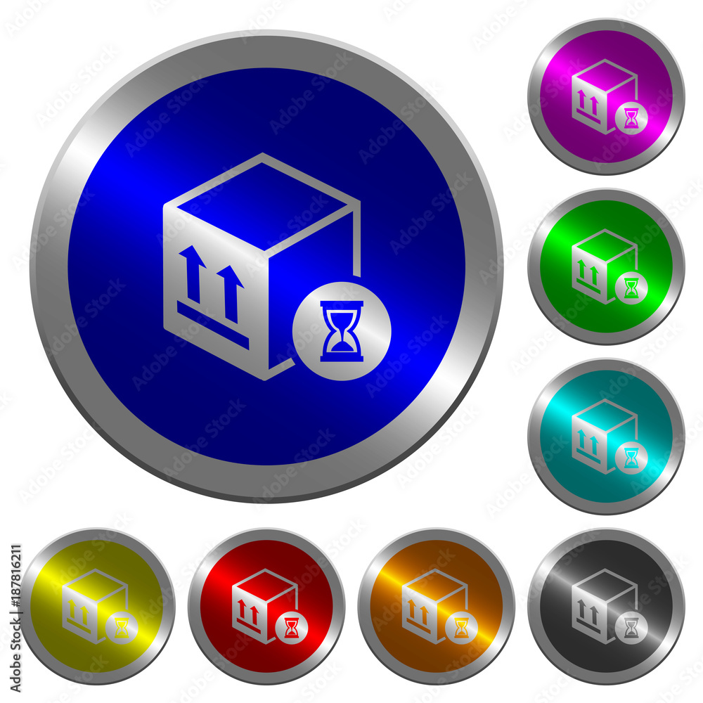 Poster package delivery in progress luminous coin-like round color buttons