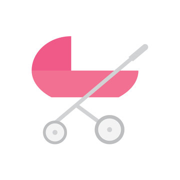 recommend clip art: pink girl baby carriage, pram icon- vector illustration
