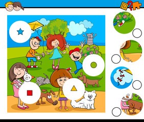 match pieces puzzle with children and pets