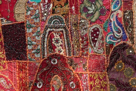 Vibrant, Hand-Embroidered Bedspread Detail, Rajasthan