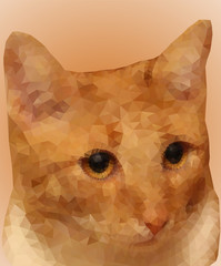 Fire red cat portrait. Low polygonal triangular with gradients graphic work.