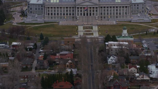Salt Lake City, Utah circa-2017, Fly up State Street to reveal Utah State Capitol Building