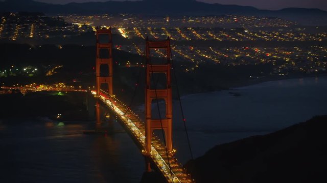 San Francisco, California circa-2017, Aerial view of Golden Gate bridge at dusk
