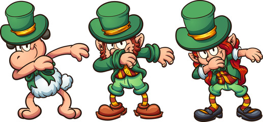 Dabbing sheep and leprechauns. Vector clip art illustration with simple gradients. Each on a separate layer.