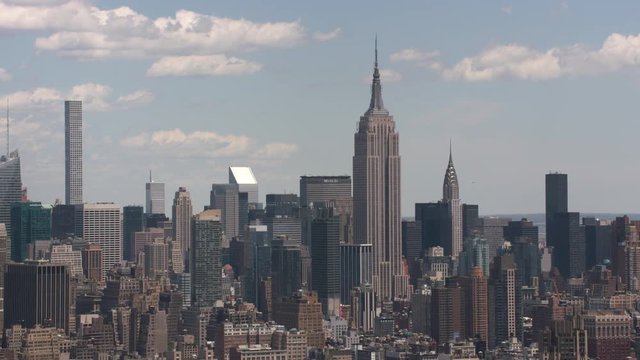 New York City, New York circa-2017, Aerial shot of Manhattan buildings in New York City.  Shot with Cineflex and RED Epic-W Helium. 