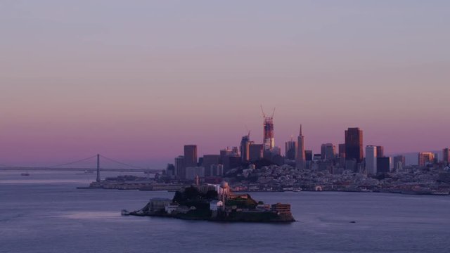 San Francisco, California circa-2017, Aerial view of Alcatraz Island with city in background