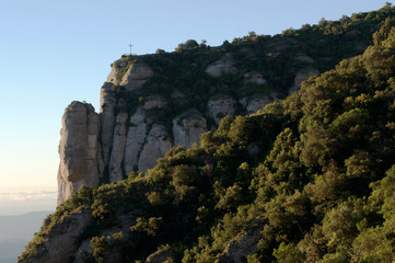 Blessed Valley of the Saint Miguel Cross, Abbey of Montserrat, Barcelona, Spain. Santa Maria de Montserrat is a Benedictine abbey located on the mountain of Montserrat, Catalonia, Spain.