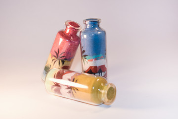 Souvenir, sand drawings inside glass containers, direct crafts of Natal-RN Brazil