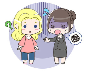 外国人女性と喋れないスーツの女性