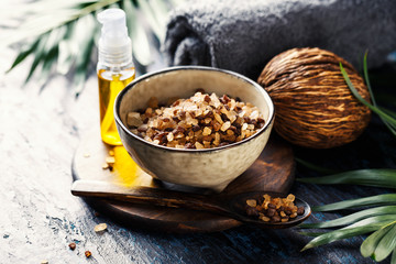 Beauty products, aromatic baths salts and massage oil. SPA