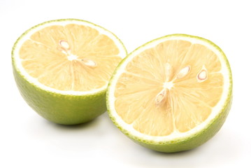 Two halves of lemon on white background                 