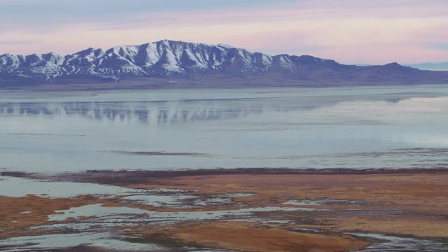 Salt Lake City, Utah circa-2017, Aerial shot of Farmington Bay on the Great Salt Lake