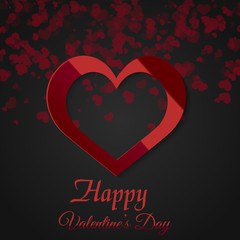Valentine's day greeting card with glowing red heart on black background. Vector