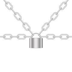 Fototapeta premium Chains locked by padlock in silver design 