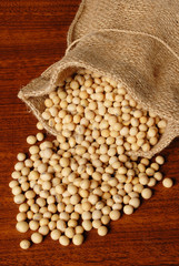 Soy beans  on brown background  