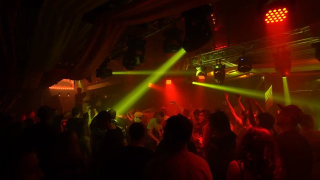 Ecstatic crowd in illuminated nightclub