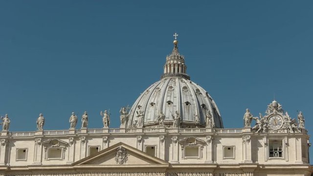 zoom in close up shot of the dome of st peter's basilica in rome, italy