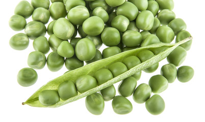 green peas isolated on white background