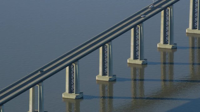 Aerial view of Antioch Bridge over San Joaquin River in northern California