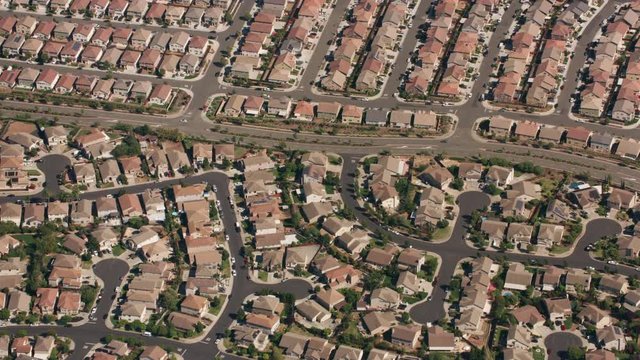 California circa-2017, Aerial shot of housing development in Northern California.  Shot with Cineflex and RED Epic-W Helium. 