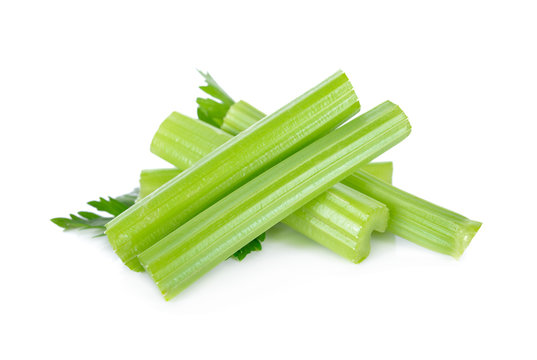 fresh celery with leaf on white background