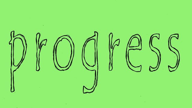 seamless looping word progress. animated text written in pencil on a green screen