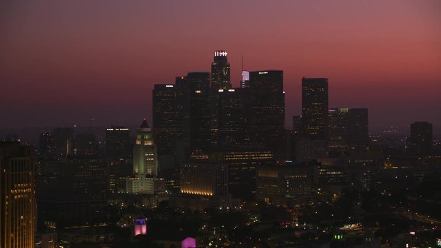 Los Angeles, California circa-2017, Aerial shot of Los Angeles at dusk.  Shot with Cineflex and RED Epic-W Helium. 