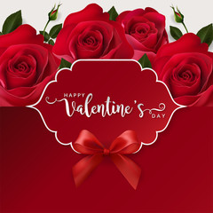 Valentine's day greeting card templates with realistic of beautiful red rose on background color. Vector Eps.10