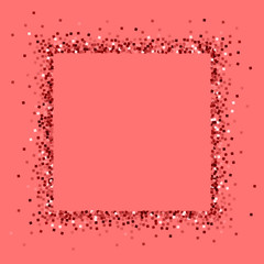 Red gold glitter. Square abstract border with red gold glitter on pink background. Delightful Vector illustration.