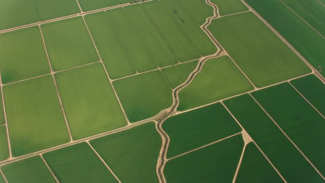 California circa-2017, Aerial view of beautiful green farmlands.  Shot with Cineflex and RED Epic-W Helium. 