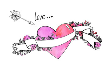 the heart and the ribbon with flower. Valentine's day