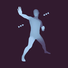 Fototapeta na wymiar Vector man with hand up to stop. Human showing stop gesture. 3D model of man. 3D vector illustration.